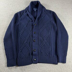 Savile Row London Cable Knit Cardigan Domed Button Sweater Blue Men’s Size M